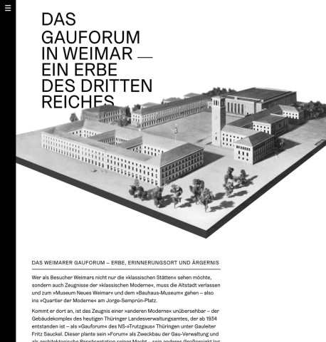 Website »Das Gauforum in Weimar – ein Erbe des Dritten Reiches«, Startseite